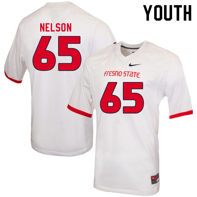 Youth #65 Braylen Nelson Fresno State Bulldogs College Football Jerseys Sale-White - Click Image to Close